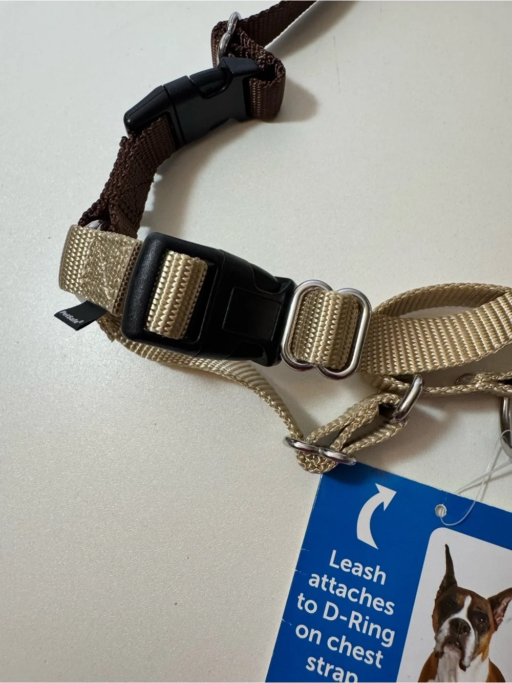 Tan and Brown Dog Harness with Metal D-Ring-  Medium